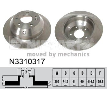 Спирачен диск плътен Ø302mm NIPPARTS за HYUNDAI TUCSON (JM) от 2004 до 2010