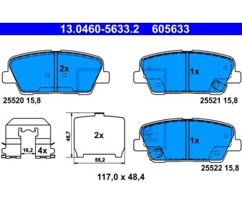 Комплект спирачни накладки ATE за HYUNDAI SANTA FE II (CM) от 2005 до 2012