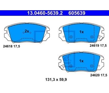 Комплект спирачни накладки ATE за HYUNDAI GRANDEUR (TG) от 2005 до 2011
