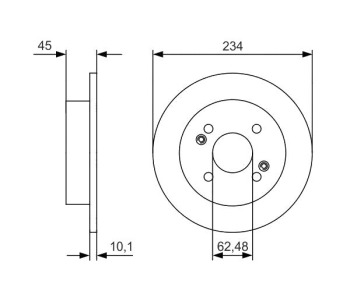 Спирачен диск плътен Ø234mm BOSCH за HYUNDAI i10 (BA, IA) от 2013