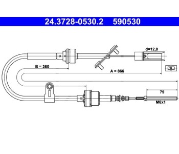 Жило за съединител 866 мм ATE за FIAT MULTIPLA (186) от 1999 до 2010