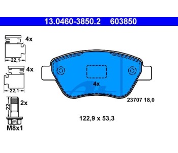 Комплект спирачни накладки ATE за FIAT PANDA (169) от 2003 до 2012