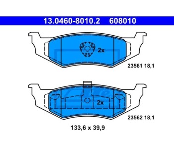 Комплект спирачни накладки ATE за CHRYSLER PT CRUISER (PT_) Estate от 2000 до 2010