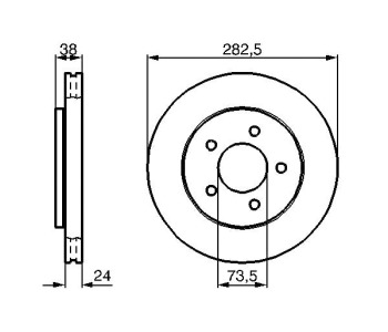 Спирачен диск вентилиран Ø283mm BOSCH за CHRYSLER VOYAGER (GS) от 1995 до 2001