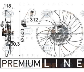 Вентилатор, охлаждане на двигателя HELLA 8MV 376 757-311 за LAND ROVER RANGE ROVER SPORT (L320) от 2005 до 2013