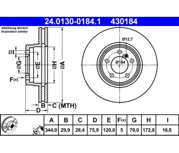 Спирачен диск вентилиран Ø344mm ATE за LAND ROVER RANGE ROVER III (L322) от 2002 до 2012