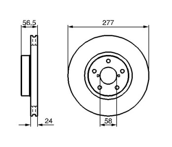 Спирачен диск вентилиран Ø277mm BOSCH за SUBARU LEGACY IV (BL) от 2003 до 2009