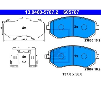 Комплект спирачни накладки ATE за SUBARU IMPREZA III (GR, GH, G3) хечбек от 2007 до 2014