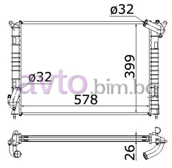 Воден радиатор размер 578/400/26 за MINI COOPER (R50, R53) от 2001 до 2006