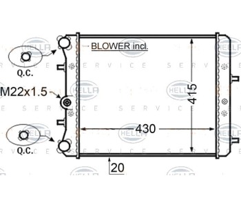 Радиатор, охлаждане на двигателя HELLA 8MK 376 704-601 за SKODA ROOMSTER (5J) Praktik товарен от 2007 до 2015