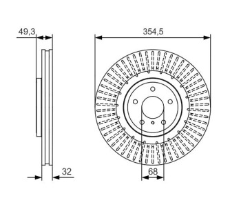 Спирачен диск вентилиран Ø355mm BOSCH за INFINITI QX70 от 2013 до 2107