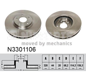 Спирачен диск вентилиран Ø320mm NIPPARTS за NISSAN QASHQAI (J10, JJ10) от 2007 до 2013