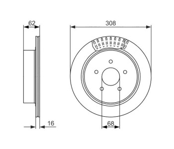 Спирачен диск вентилиран Ø308mm BOSCH за INFINITI M37 от 2010