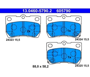 Комплект спирачни накладки ATE за LEXUS GS (GRS19, UZS19, URS19) от 2005 до 2011