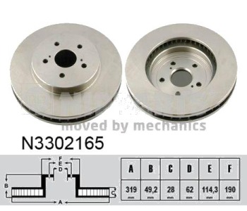 Спирачен диск вентилиран Ø319mm NIPPARTS за LEXUS RX II (MHU3_, GSU3_, MCU3_) от 2003 до 2008