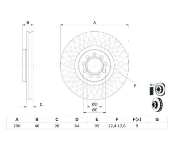 Спирачен диск вентилиран Ø290mm BOSCH за IVECO DAILY TOURYS пътнически от 2014