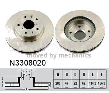 Спирачен диск вентилиран Ø280mm NIPPARTS за FIAT SEDICI (FY) от 2006 до 2014
