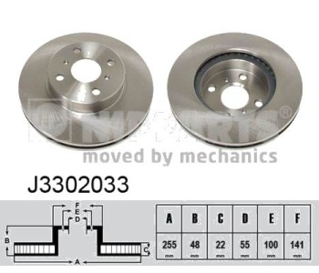 Спирачен диск вентилиран Ø255mm NIPPARTS за TOYOTA COROLLA (_E12_) хечбек от 2001 до 2007