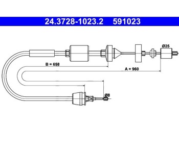 Жило за съединител 960 мм ATE за RENAULT CLIO II (SB0/1/2_) товарен от 1998 до 2005