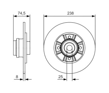 Спирачен диск плътен Ø238mm BOSCH за RENAULT THALIA/SYMBOL I (LB0/1/2_) от 1998 до 2008