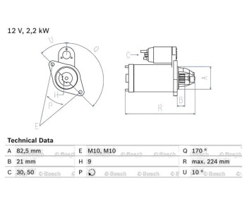 Стартер 10 зъби 2,2 [kB] BOSCH за VOLVO 940 II (945) комби от 1994 до 1998