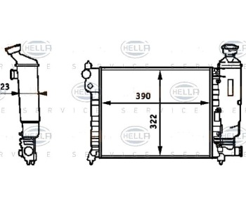 Радиатор, охлаждане на двигателя HELLA 8MK 376 720-001 за PEUGEOT 106 I (1A, 1C) от 1991 до 1996