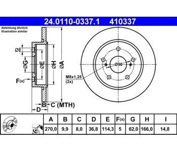 Спирачен диск плътен Ø270mm ATE за TOYOTA AURIS (_E15_) от 2006 до 2012