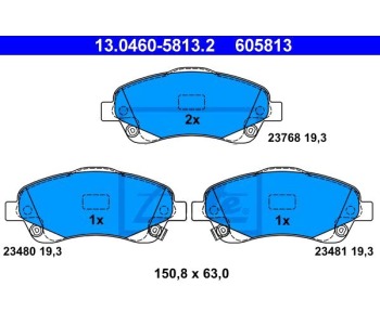 Комплект спирачни накладки ATE за TOYOTA AVENSIS (_T25_) седан от 2003 до 2008