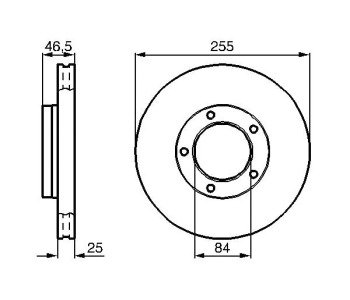 Спирачен диск вентилиран Ø255mm BOSCH за TOYOTA HIACE IV (LXH1_, RZH1_, LH1_) товарен от 1995