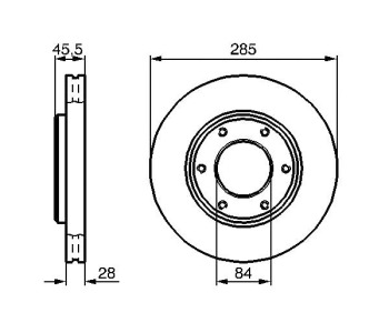 Спирачен диск вентилиран Ø285mm BOSCH за TOYOTA HIACE IV (LXH1_, RZH1_, LH1_) товарен от 1995