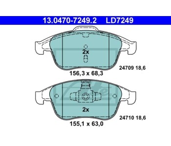 Комплект спирачни накладки ATE за RENAULT LAGUNA III (DT0/1) купе от 2008 до 2015