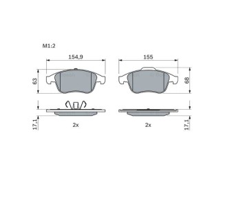 Комплект спирачни накладки BOSCH за RENAULT LAGUNA III (KT0/1) комби от 2007 до 2015