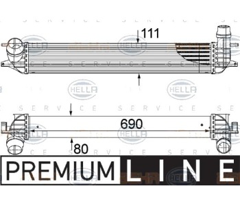 Интеркулер (охладител за въздуха на турбината) HELLA 8ML 376 745-701 за RENAULT LAGUNA III (KT0/1) комби от 2007 до 2015