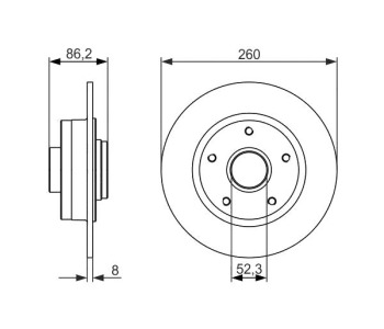 Спирачен диск плътен Ø260mm BOSCH за RENAULT MEGANE III GRANDTOUR (KZ0/1) комби от 2008 до 2016