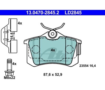 Комплект спирачни накладки ATE за RENAULT MEGANE II (LM0/1_) седан от 2003 до 2010