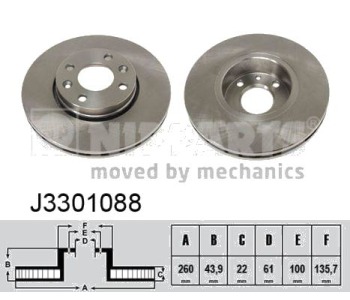 Спирачен диск вентилиран Ø260mm NIPPARTS за RENAULT MEGANE II (BM0/1_, CM0/1_) хечбек от 2001 до 2012