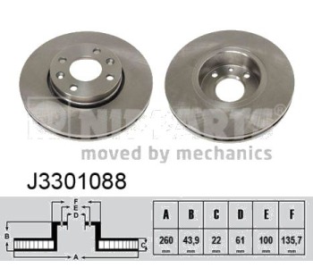 Спирачен диск вентилиран Ø260mm NIPPARTS за RENAULT MEGANE II (LM0/1_) седан от 2003 до 2010