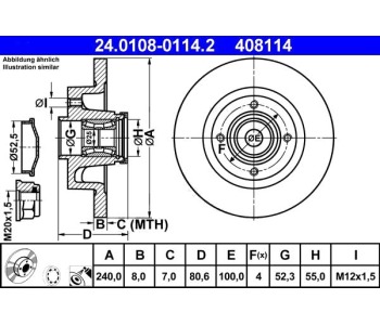 Спирачен диск плътен Ø240mm ATE за RENAULT MODUS (F/JP0_) от 2004 до 2012