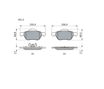 Комплект спирачни накладки BOSCH за RENAULT MEGANE II CC (EM0/1_) кабриолет от 2003 до 2010