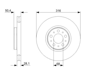 Спирачен диск вентилиран Ø316mm BOSCH за VOLVO V70 II (SW) комби от 1999 до 2008