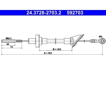 Жило за съединител 561 мм ATE за SEAT MARBELLA (28) от 1987 до 1998