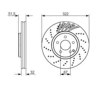 Спирачен диск вентилиран Ø322mm BOSCH за MERCEDES CLS (W218, C218) от 2011