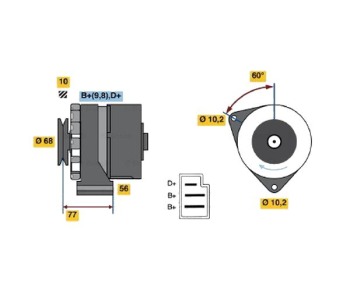 Генератор 70 [A] BOSCH за MERCEDES SL (R107) кабриолет от 1971 до 1989