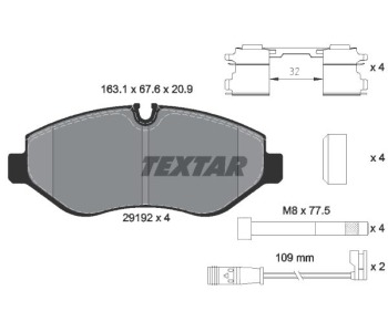 Комплект спирачни накладки TEXTAR за MERCEDES VITO (W639) пътнически от 2003 до 2014