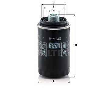 Маслен филтър MANN-FILTER W 719/53 за VOLKSWAGEN TRANSPORTER V (7JD, 7JE, 7JL, 7JY) платформа от 2003 до 2015