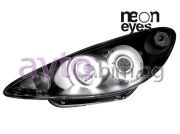 Тунинг фарове Neon eyes CCFL черни с лупа комплект за PEUGEOT 206 (2A/C) хечбек от 1998 до 2009