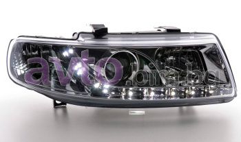 Тунинг фарове DRAGON LIGHT H1+H1 с лупи и LED светлини хром комплект (ляв+десен)