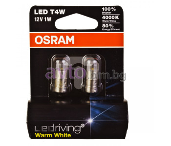 Диодни крушки топло бели T4W 12V 1W BA9s 4000K LEDriving 2бр. - OSRAM