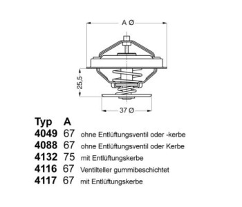 Термостат, охладителна течност BorgWarner (Wahler) 4116.87D1 за AUDI 80 купе (89, 8B) от 1988 до 1996