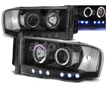 Тунинг фарове черни H1+H1 ANGEL EYES за DODGE RAM 4000 (D1, DC, DH, DM, DR) платформа от 2005